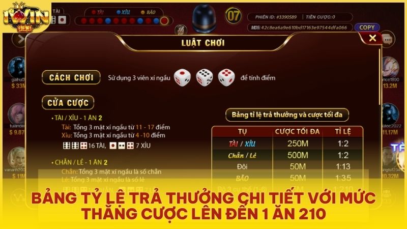 Tận hưởng mức thưởng kỷ lục 1 ăn 210 chỉ có tại Sicbo Tài Xỉu Sảnh Rồng