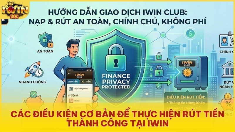 Tổng hợp các điều kiện rút tiền cốt lõi tại Iwin Club: Thông tin tài khoản trùng khớp, thực hiện giao dịch chính chủ và liên hệ Livechat ngay khi cần hỗ trợ.
